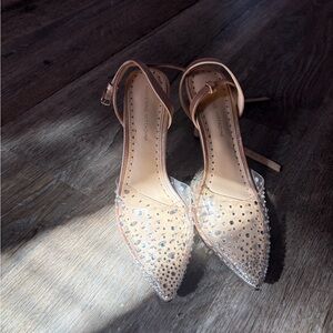 Adrienne Vittadini Nude and Silver Embellished Heels